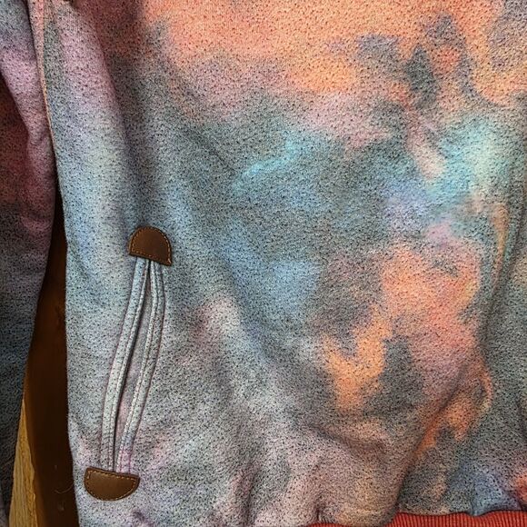 Wanakome Cowl Neck Pullover Size Small Tie Dye Hood Pocket Heavyweight Coral - Picture 8 of 16